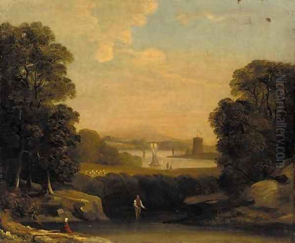 An extensive river landscape Oil Painting by English School