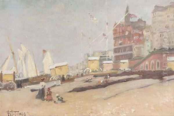 Before the bathing machines, Brighton Oil Painting by English School