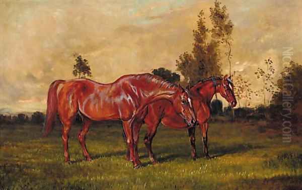 Brood mares in a field Oil Painting by English School