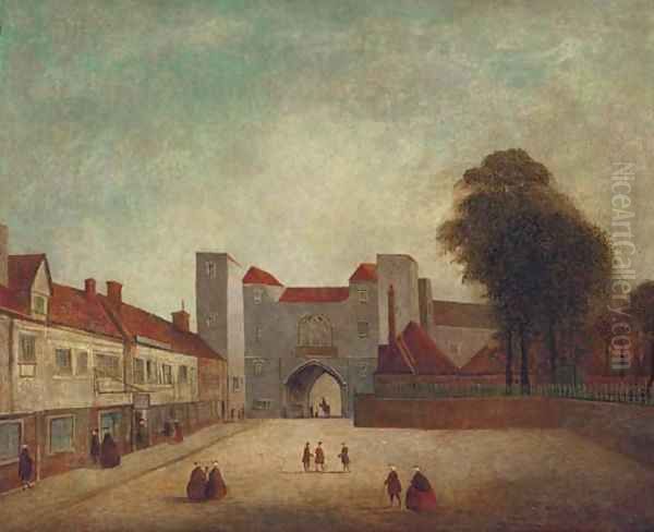 Figures in a close Oil Painting by English School