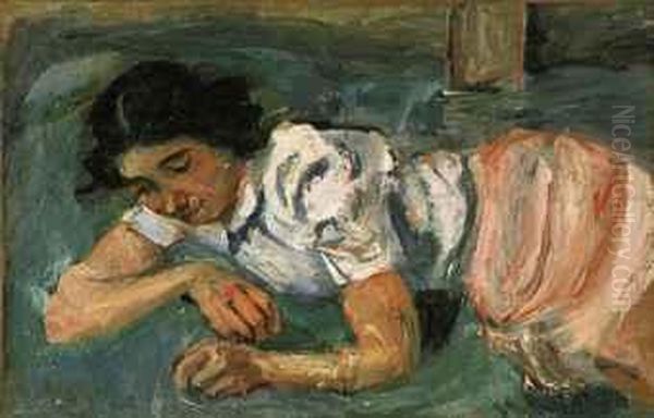 Jeune Femme Couchee Dans L'herbe Oil Painting by Chaim Soutine