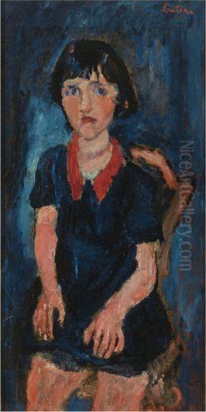 La Fillette En Robe Bleue Au Col Rouge Oil Painting by Chaim Soutine