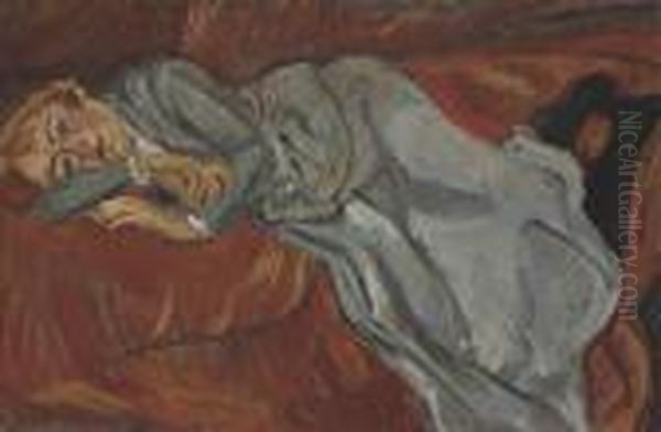 Femme Couchee Sur Un Divan Rouge Oil Painting by Chaim Soutine