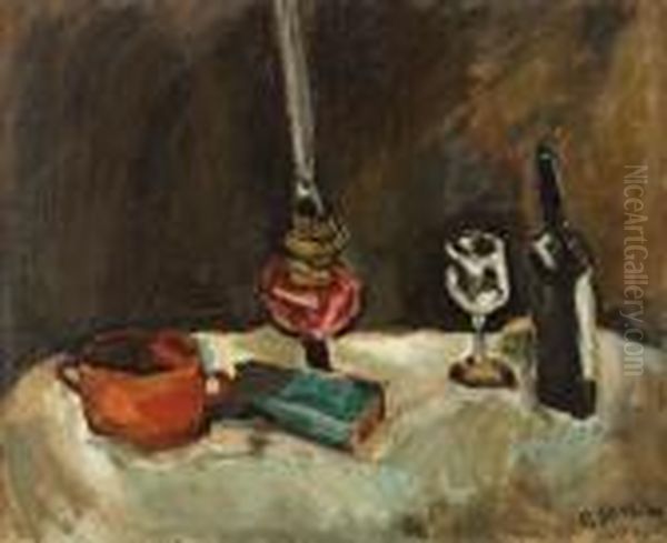 Nature Morte Au Verre De Vin Et A La Lampe A Huile Oil Painting by Chaim Soutine