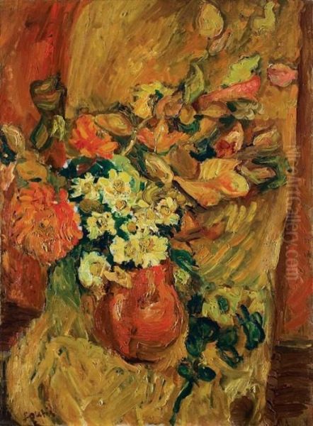 Bouquet De Fleurs En Pot Sur Fauteuil Oil Painting by Chaim Soutine