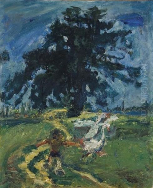 Enfant Aux Oies Devant Un Grand Arbre Oil Painting by Chaim Soutine