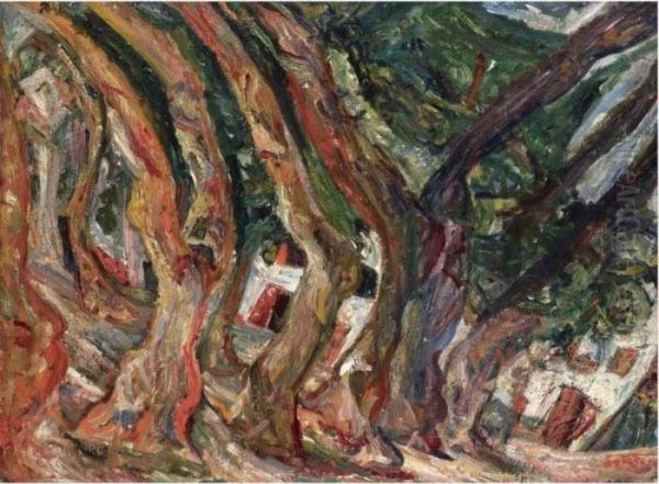 Les Platanes A Ceret Oil Painting by Chaim Soutine