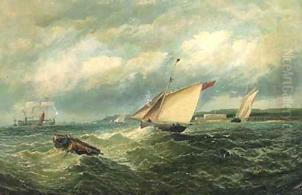 Fishermen drawing in the nets amongst other vessels in the Channel Oil Painting by English School