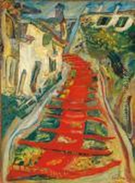 L'escalier Rouge A Cagnes Oil Painting by Chaim Soutine