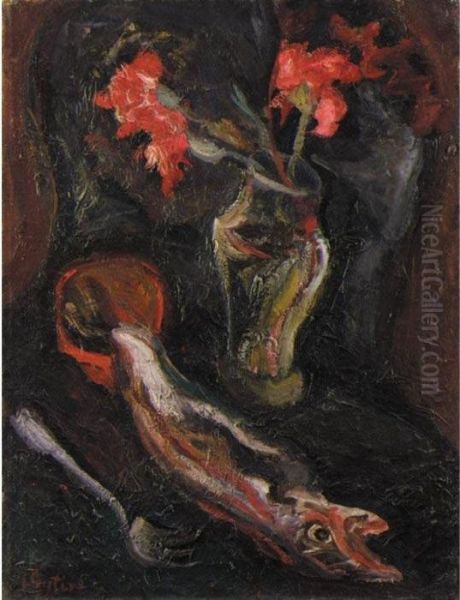 Fleurs Et Poisson Oil Painting by Chaim Soutine