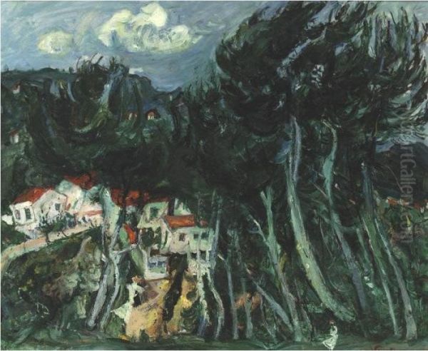 Villages A Gauche, Arbres A Droite Oil Painting by Chaim Soutine