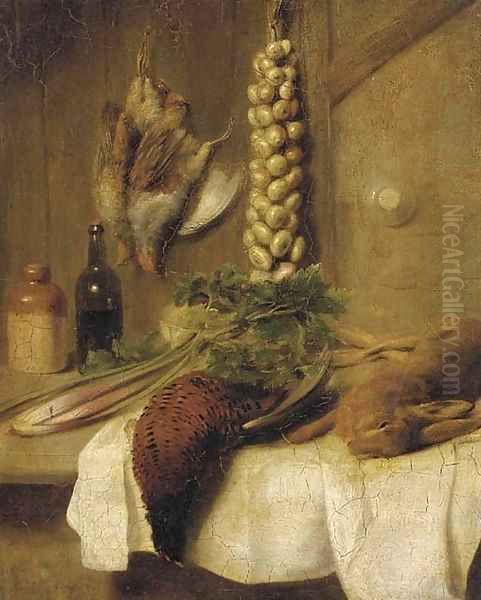 Game in a larder Oil Painting by English School