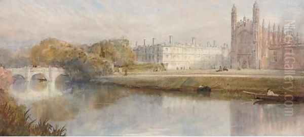 Kings College, Cambridge from across the river Oil Painting by English School