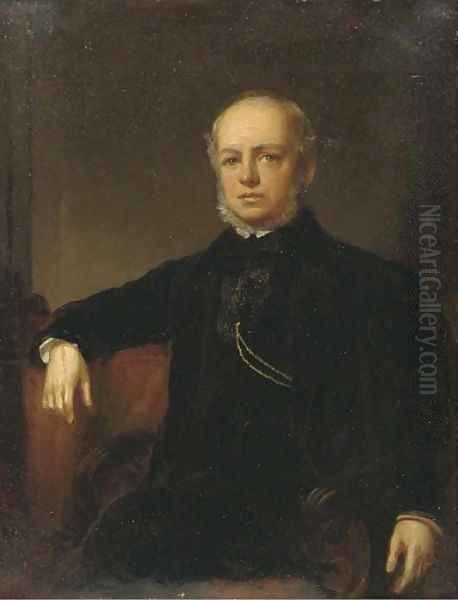 Portrait of a gentleman, small three-quarter-length, in a black suit Oil Painting by English School