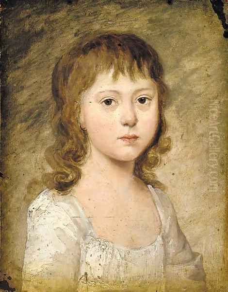 Portrait of a young girl, small quarter-length, in a white dress Oil Painting by English School