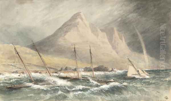 Riding the storm off the Irish coast Oil Painting by English School