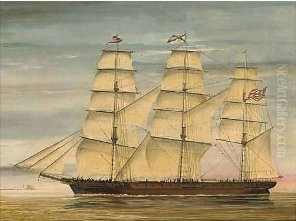 The clipper ship Ocean Express; and A clipper off a coast Oil Painting by English School