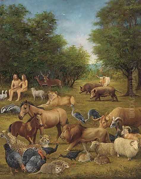 The Garden of Eden Oil Painting by English School