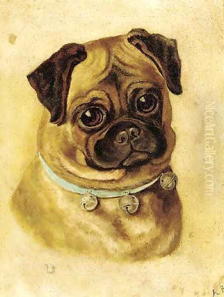 The head of a pug Oil Painting by English School