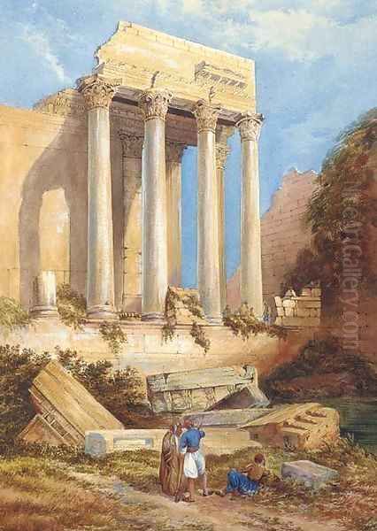 The ruins of Baalbec The Temple of Jupiter Oil Painting by English School