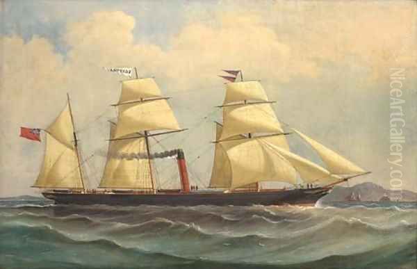 The steamer Egyptian outward-bound from Liverpool passing the Skerries Oil Painting by English School