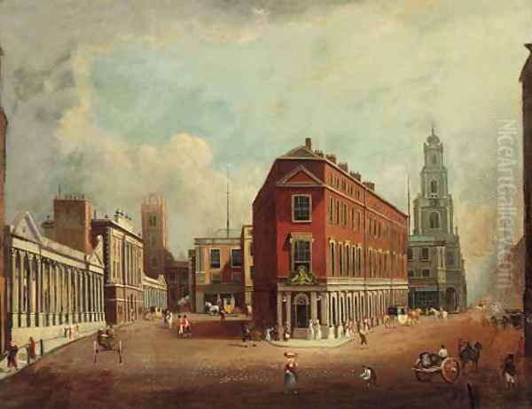 Threadneedle Street and Cornhil Oil Painting by English School