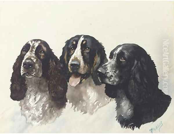 Three spaniels Oil Painting by English School