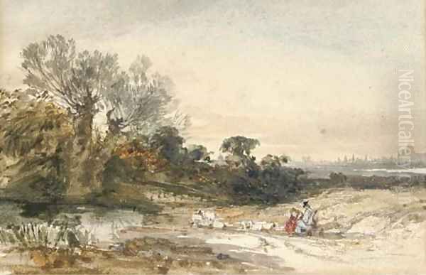 Travellers conversing at the roadside Oil Painting by English School