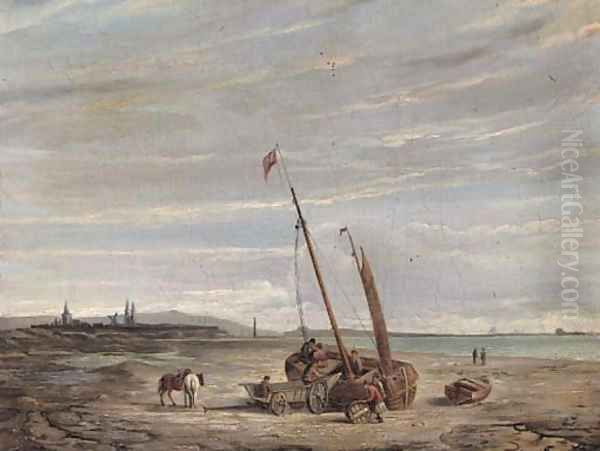 Unloading at low tide Oil Painting by English School