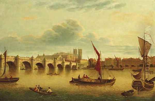 Westminster Bridge with the Palace and Abbey beyond Oil Painting by English School