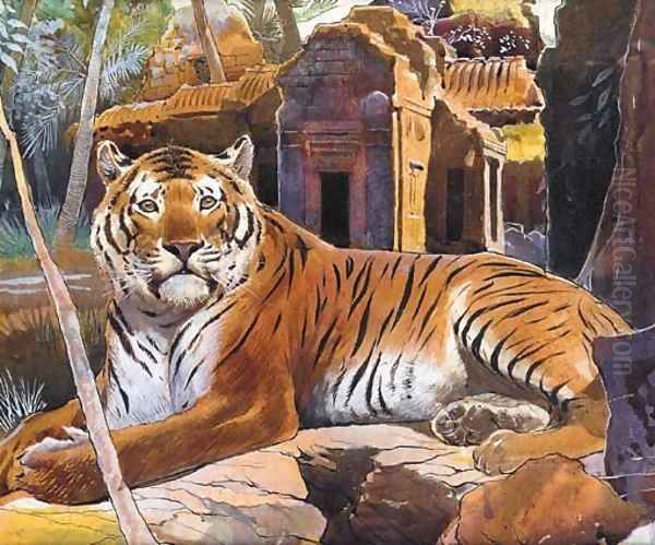 Tiger Oil Painting by English School