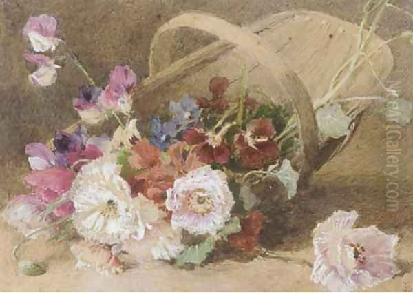 A basket of carnations Oil Painting by English School