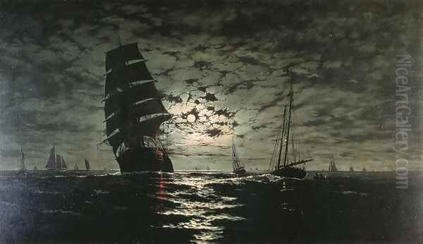 Moonlight Marine Oil Painting by Franklin Stanwood