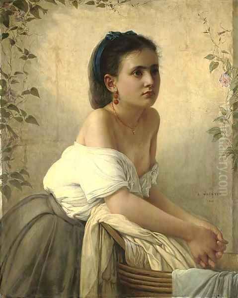 La jeune blanchisseuse Oil Painting by Jules Emile Saintin