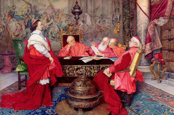 Cardinal Richelieu And His Council Oil Painting by Guiseppe Signorini