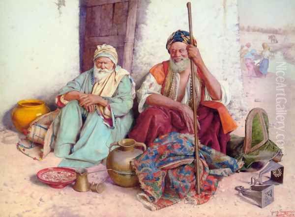 Arab Merchants Oil Painting by Guiseppe Signorini