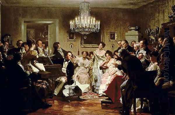 A Schubert Evening in a Vienna Salon Oil Painting by Julius Schmid