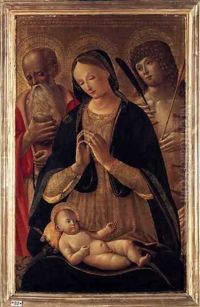 Madonna and Child with Sts Sebastian and Jerome 1490s Oil Painting by Pietro di Domenico Da Siena