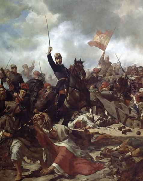 General Juan Prim y Prats 1814-70 leading the Catalan Volunteers to the Battle of Alba de Tormes, 1865 Oil Painting by Francisco Sans y Cabot