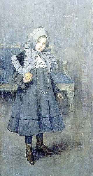 Girl in a Grey Bonnet, 1909 Oil Painting by Lino Selvatico