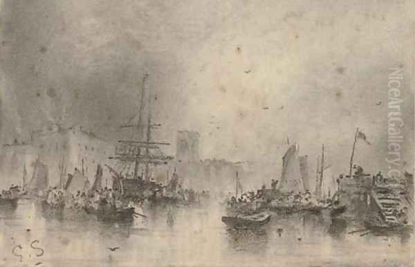 A bustling port Oil Painting by George Sheffield