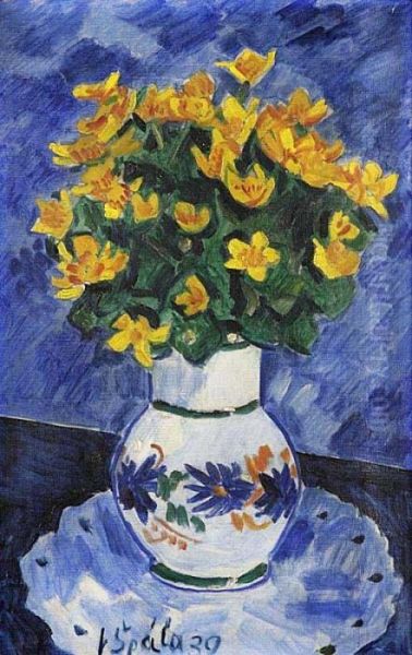 Marsh Marigolds In A Jug Oil Painting by Vaclav Spala