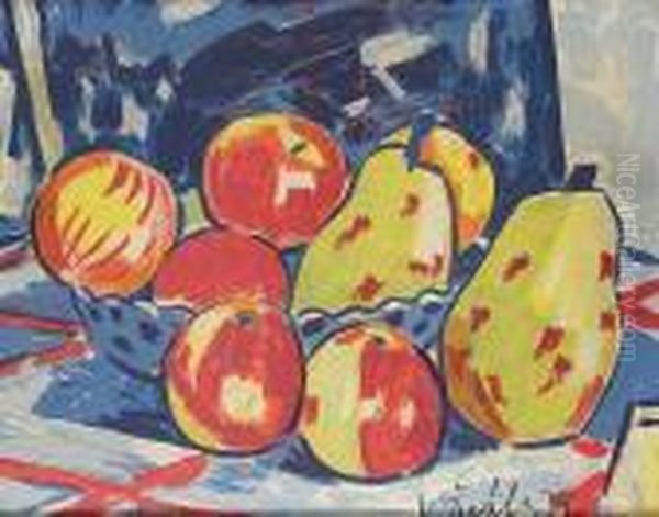 A Still Life With Apples And Pears Oil Painting by Vaclav Spala