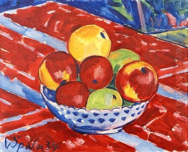 Still Life With A Bowl Of Fruit Oil Painting by Vaclav Spala