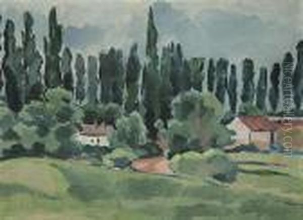 A Landscape With Poplars Oil Painting by Vaclav Spala