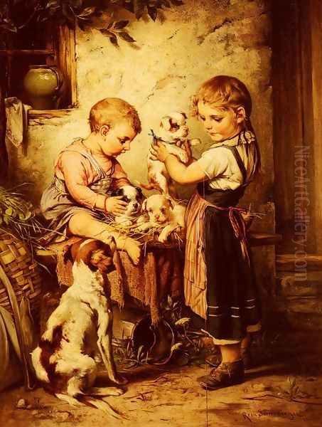 Puppy Love Oil Painting by Rosa Schweninger