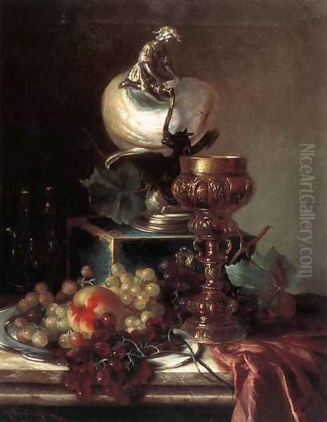 Fruit Still-life with Pot Oil Painting by Adalbert Schaffer