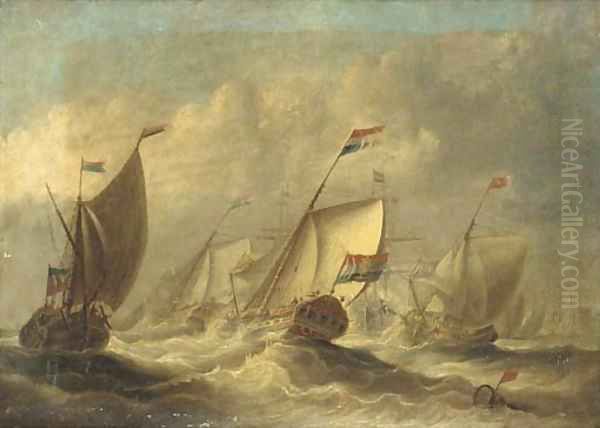 An Amsterdam State Yacht in the company of the Dutch fleet Oil Painting by William Stuart