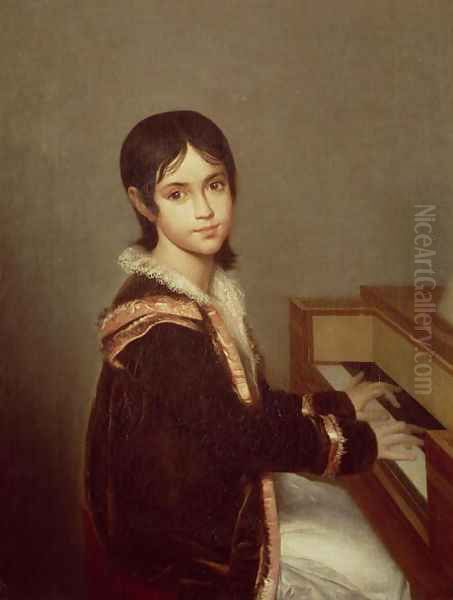 The Artists Daughter at the Piano Oil Painting by Domingos Antonio de Sequeira