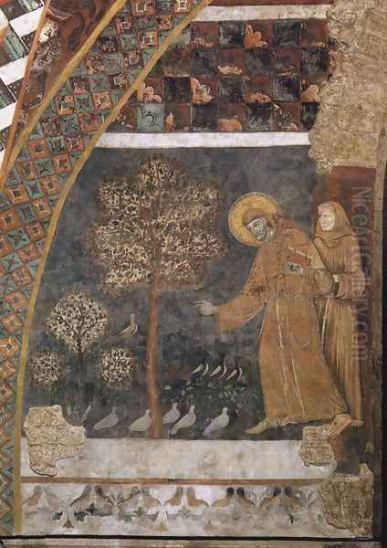 Scenes from the Life of St Francis- Francis Preaching to the Birds 1260-80 Oil Painting by Master of St Francis